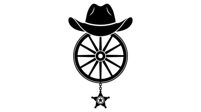 Cowboy Hat Wagon Wheel Sheriff Star Emblem Silhouette Western Icon