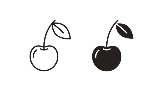 Simple cherry icons outline and filled isolated on white background