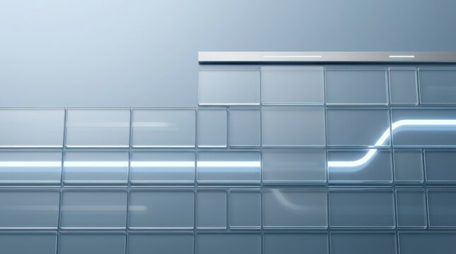 Modular Glass Tile Background With Interrupted Light Route And Clean Blue Copy Space For Technology Header