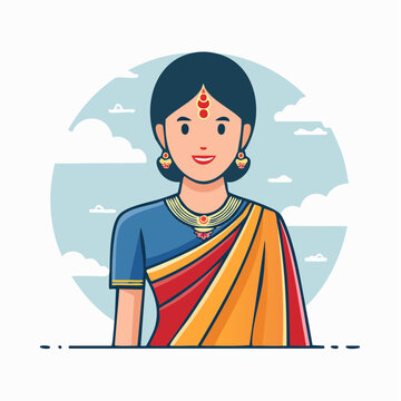 Indian Woman in Traditional Saree and Jewelry
