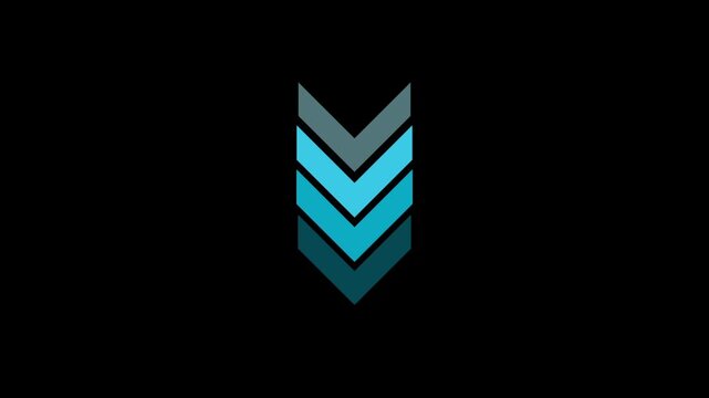 Abstract Arrow Downward Symbol with Blue and Gray Gradients on Black Background