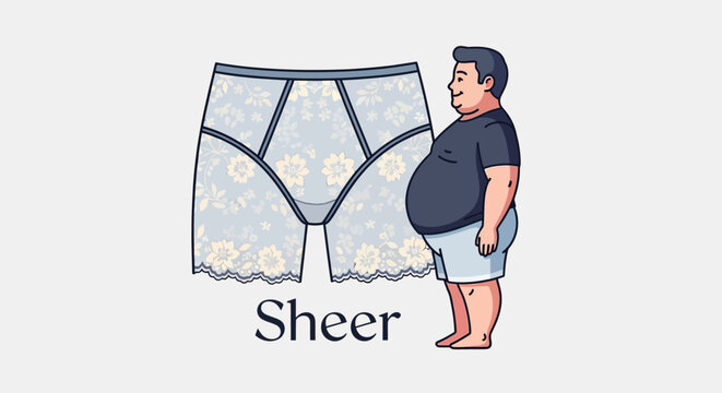 Man standing next to large floral sheer lace underwear