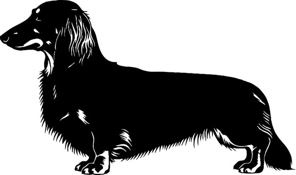 Long haired dachshund dog profile standing