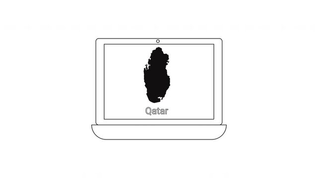 Laptop displaying the map of Qatar with the country name written below.