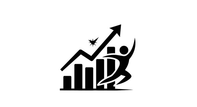 Businessman running with growth graph chart.