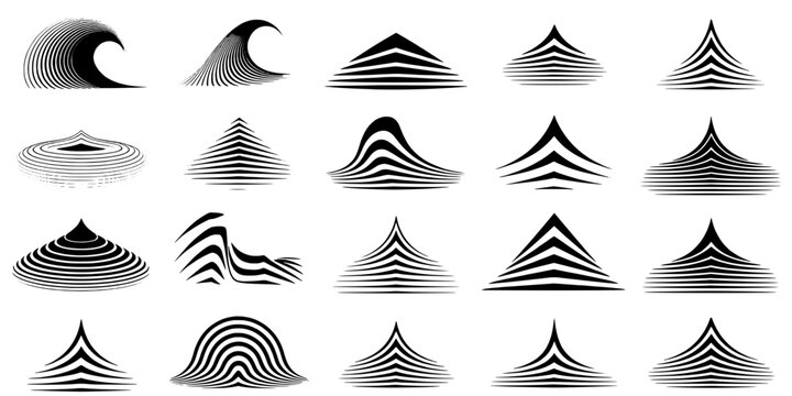 Wave line icon set with minimal swirls and stacked contours for ocean, surf, and nautical designs featuring waves, sea, maritime with water and