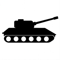 Fototapeta premium Black tank silhouette icon with cannon and caterpillar tracks on white background 