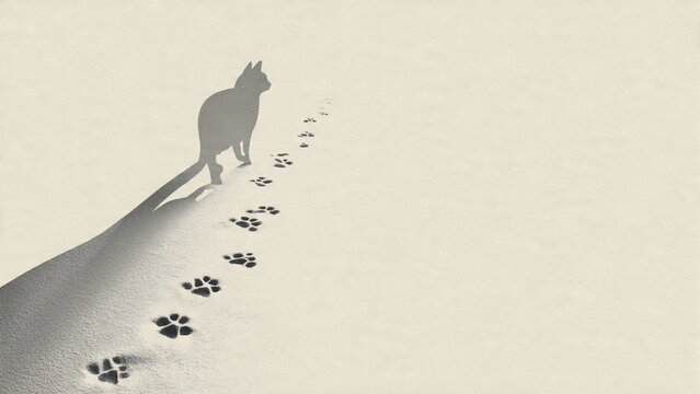 Cat footprint tracks and shadow silhouette background template for social awareness poster design