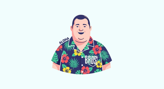 Cheerful man in colorful aloha shirt pixel art illustration