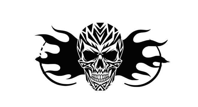 Black and white skull illustration art.