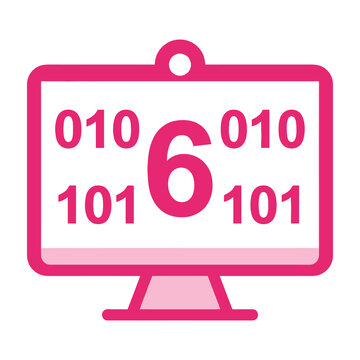 Computer screen with binary code and number six