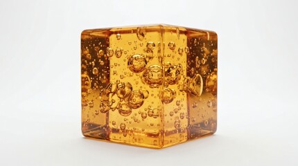 Obraz premium Amber glass cube, transparent amber block, bubble glass, decorative object