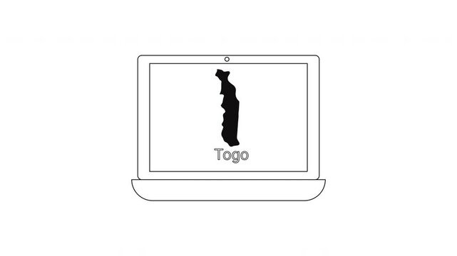 Togo map outline displayed on a laptop screen, digital representation.