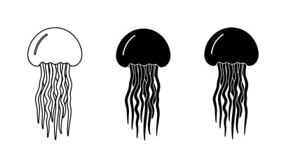Jellyfish Icons Set, Marine Life Vector Graphics, Ocean Creatures Collection © Nur