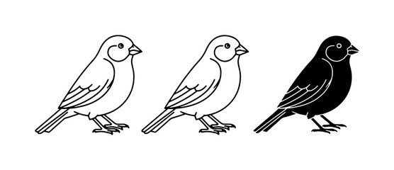 Three Birds Vector Icons: Outline, Silhouette, Black Bird Art © Harun