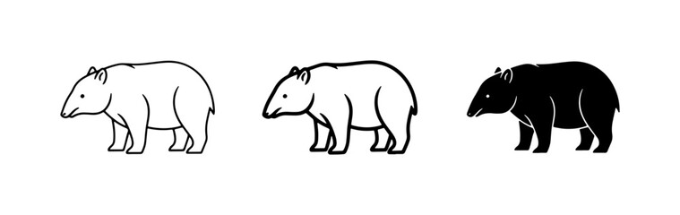 Fototapeta premium Tapir Icons: Outline, Silhouette, and Filled Vector Graphics
