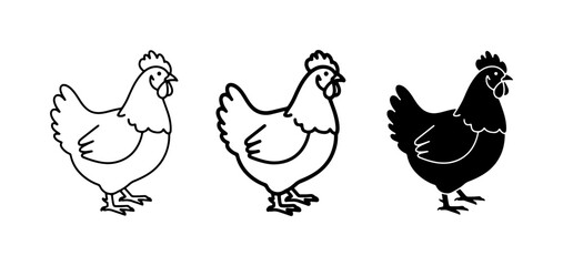 Chicken Icons, Hen Vector Graphics, Farm Bird Illustrations © Mousumi