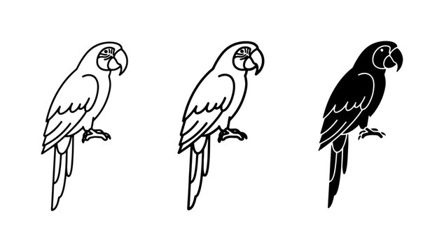 Parrot Icons Set, Tropical Bird Vector Graphics, Exotic Animal Illustrations