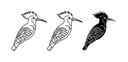 Hoopoe Bird Illustrations, Line Art and Silhouette Set © Kamal
