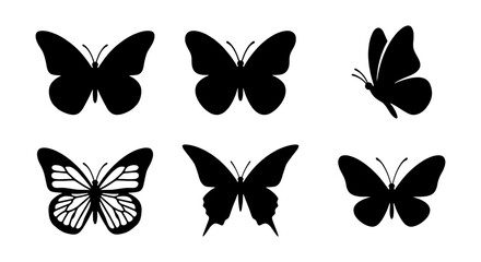 Six Butterfly Silhouettes, Vector Icons, Insect Graphics, Nature Elements © Mahfuzur