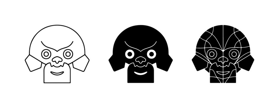 Monkey Icons, Animal Faces, Vector Graphics Set