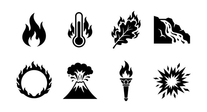 Elemental Icons: Fire, Water, Volcano, Explosion, Torch, Thermometer, Nature