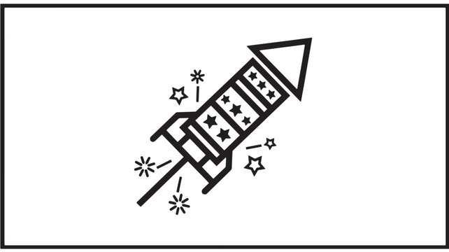 Firework rocket icon with stars and burst effects in monochrome style featuring celebration, sparkle, fireworks with party and festive elements for