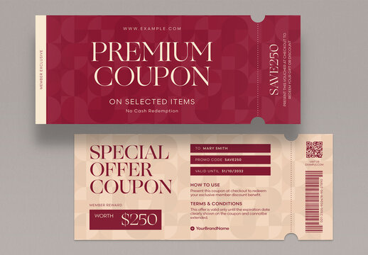 Gift Voucher Coupon Template, Discount Ticket, Promo Code Voucher, Gift Card Certificate Design