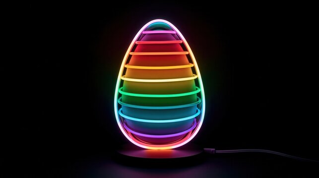 A colorful neon egg-shaped lamp with rainbow lights on a black background