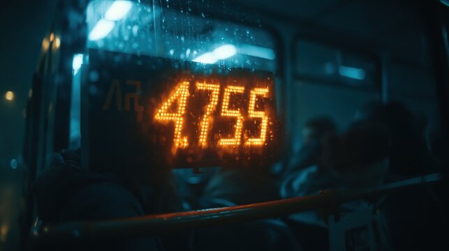 Rainy Night Bus Ride Through the City with Illuminated Route Number Display