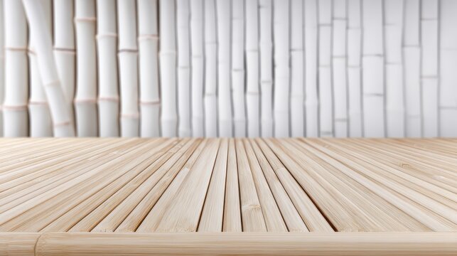 Wooden table set against white curtain background simple wooden table provides surface white curtain backdrop