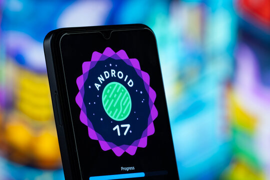 Dhaka, Bangladesh - 24 May 2026: The logo of the Android 17 is displayed on a smartphone screen.