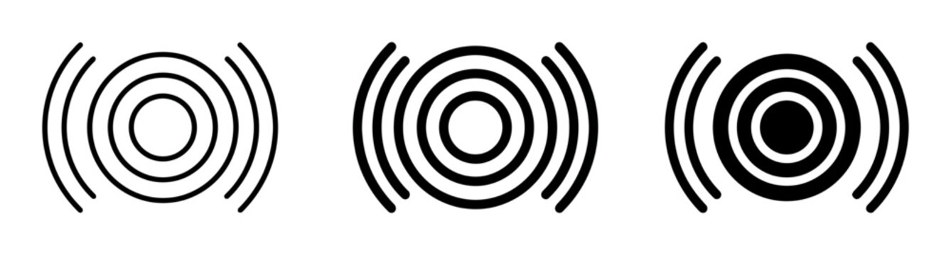 Concentric Wave Icons, Signal Symbols, Sound Waves, Radio Waves, Data Transmission, Set of 3, Vector Graphics