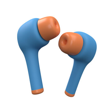 Stylish 3D wireless earbuds with charging case isolated on background, designed for web interfaces, app icons, audio product branding, and modern gadget visuals.