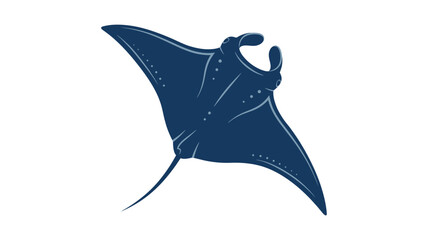 Manta Ray illustration, isolated on white background, stylized, deep blue © fanya