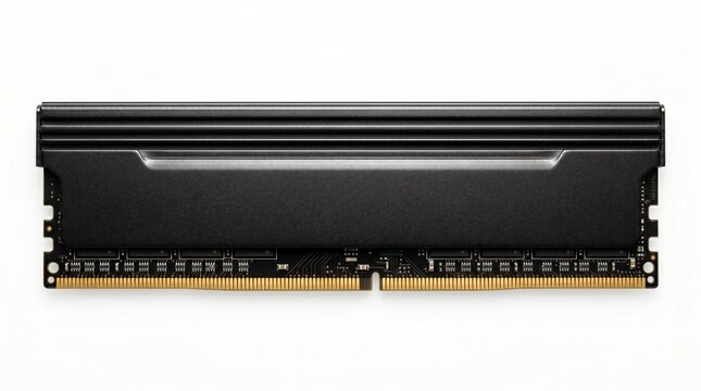 RAM module, computer memory, black electronic component, gold contacts
