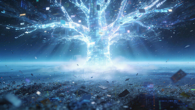 Digital - tree in a futuristic environment