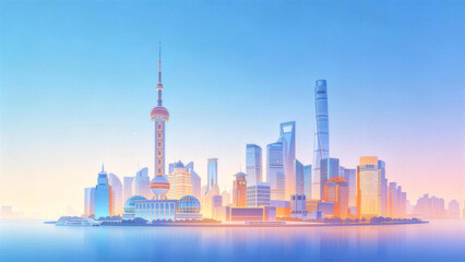 Fototapeta premium Cityscape of Shanghai's iconic buildings