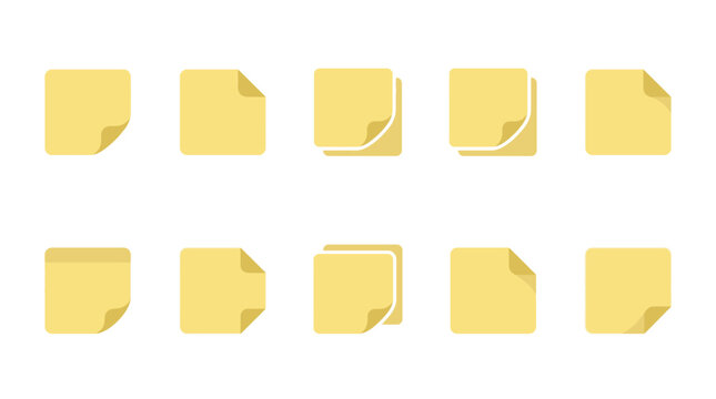 Collection of Yellow Sticky Notes with Curled Corners.