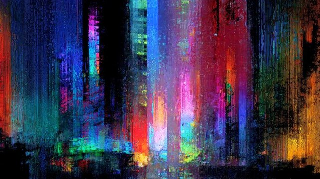 Colorful distorted pixels creating a dynamic and vibrant abstract digital noise background animation