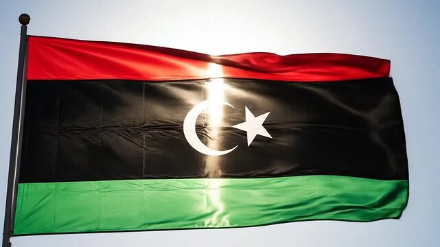 Libya flag waving in the wind.