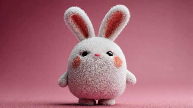 Adorable animated fluffy bunny character yawning and getting sleepy on a pink background