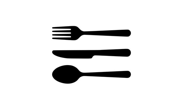 Minimal fork knife spoon silhouette vector set of modern kitchen utensils isolated on white background
