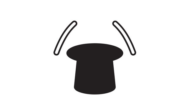 Magic hat with levitating wand, sparkles and stars, cartoon style icon for wizardry themed designs and posters