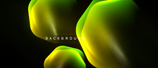 Naklejka premium Abstract fluid shapes, vibrant yellowgreen hues, dark background. Modern design, smooth gradients, dynamic composition.