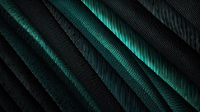 Abstract composition features rich teal illumination across dark, diagonally oriented parallel structures