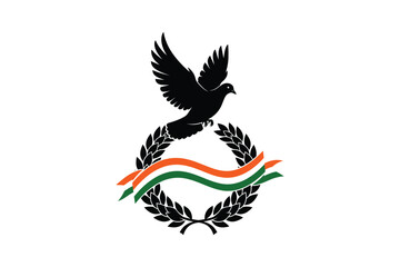 Fototapeta premium India peace symbol dove with laurel wreath and tricolor ribbon