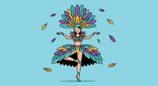 Carnival Dancer in Colorful Feather Costume