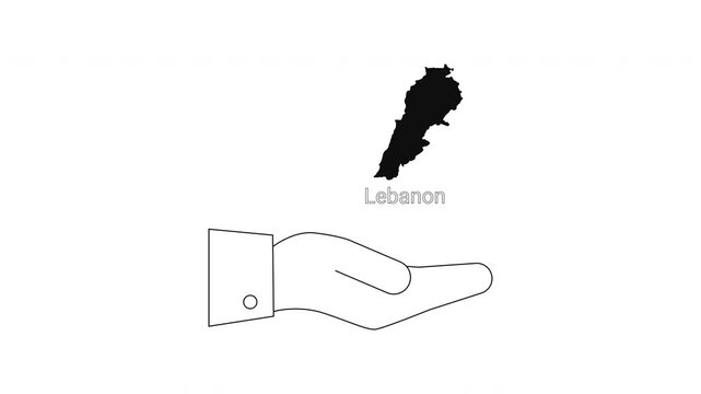 Lebanon map outline and hand illustration for support and aid concept.