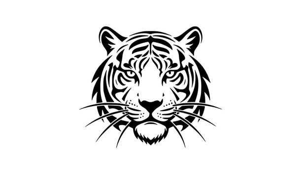 Abstract Tribal Tiger Face Vector Tattoo Design with Geometric Patterns